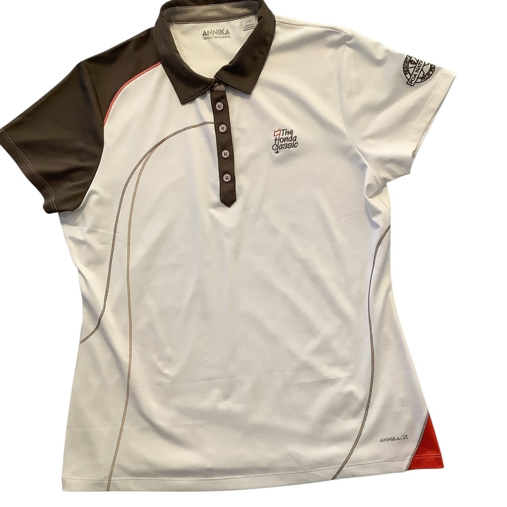 Annika Cutter & Buck Honda Classic PGA National Golf Polo Shirt White Brown L